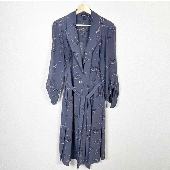 Torrid Grey Floral Georgette Drapy Belted Trench Coat/Jacket - Picture 5 of 13